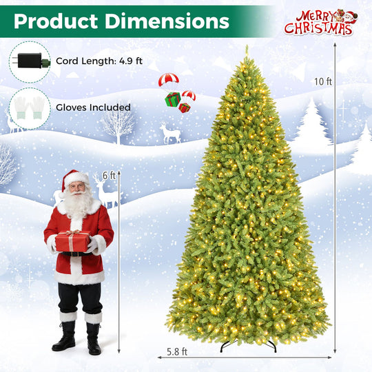 10 FT Pre-Lit Artificial Christmas Tree with 1100 Warm White LED Lights