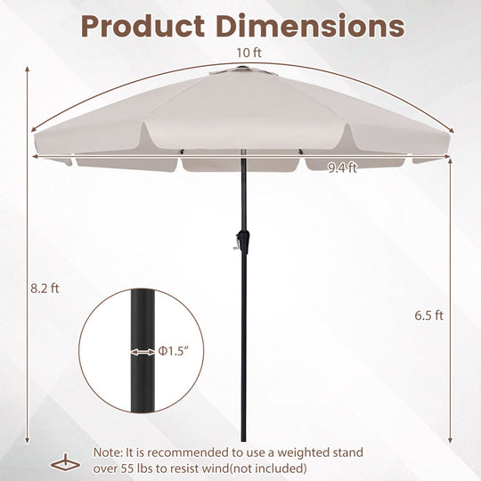10 FT Scalloped Patio Umbrella with Push Button Tilt