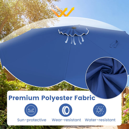 10 FT Scalloped Solar Patio Umbrella with 24 LED Lights and Tilt Adjustment