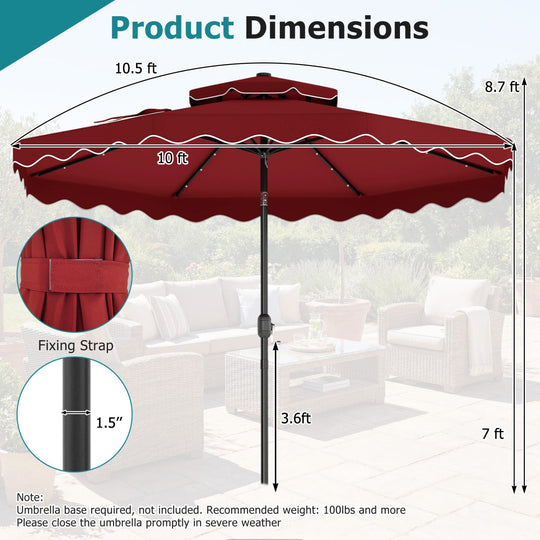 10 FT Solar LED Patio Umbrella for Deck and Pool