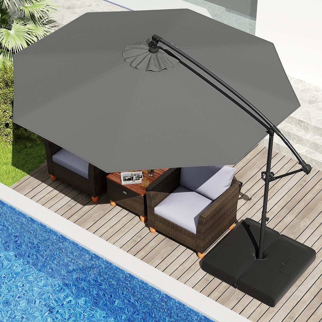 10 Feet Offset Hanging Umbrella with Base Patio Cantilever Umbrella with Tilt