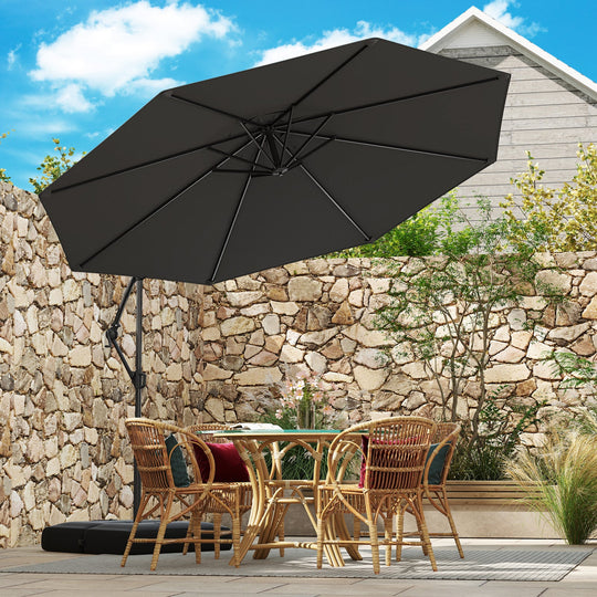 10 Feet Offset Hanging Umbrella with Base Patio Cantilever Umbrella with Tilt