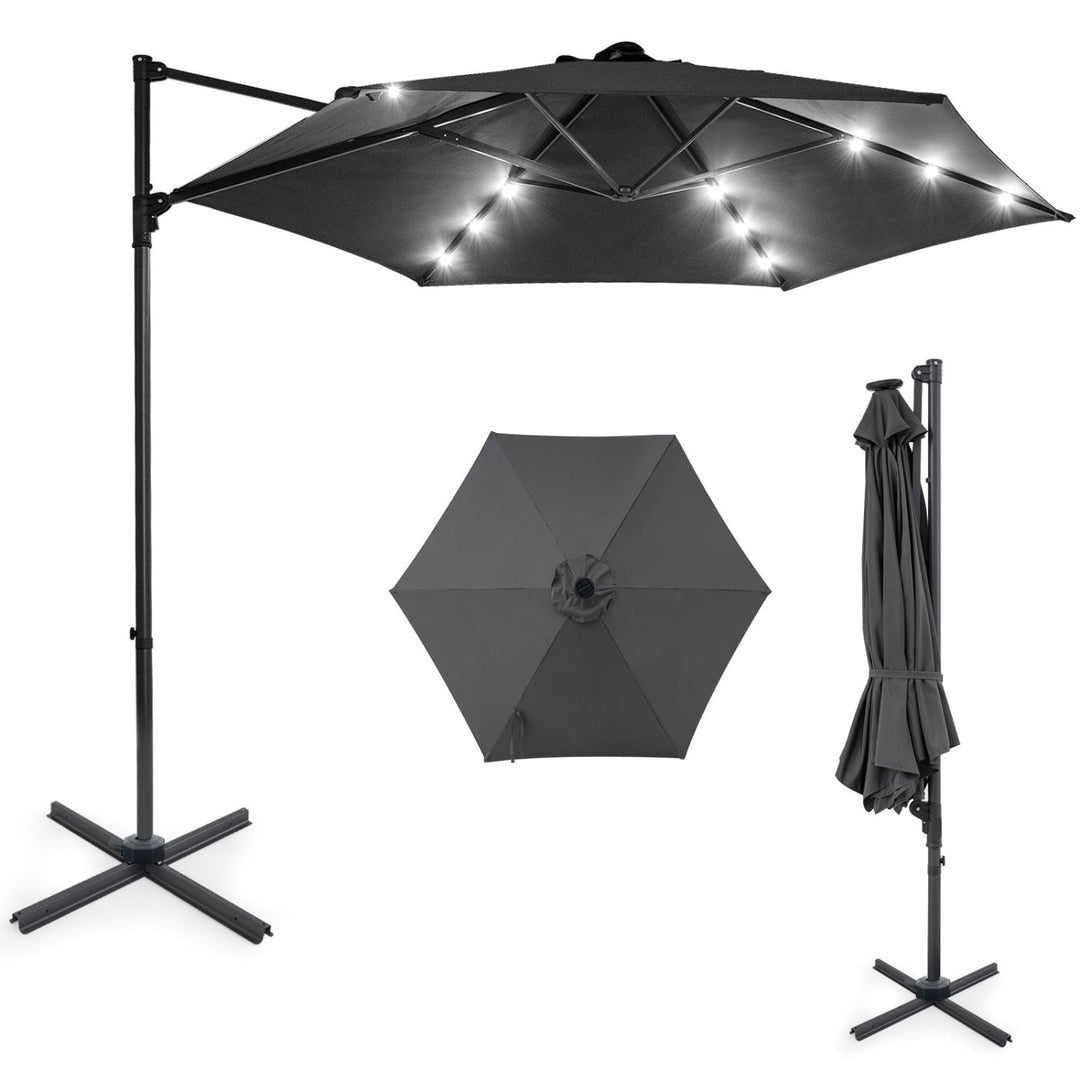 10 Feet Patio Cantilever Umbrella with Solar LED Lights
