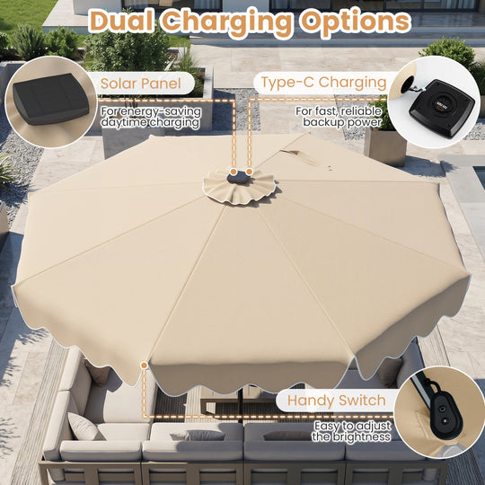 10 Ft Solar Patio Umbrella with LED Lights