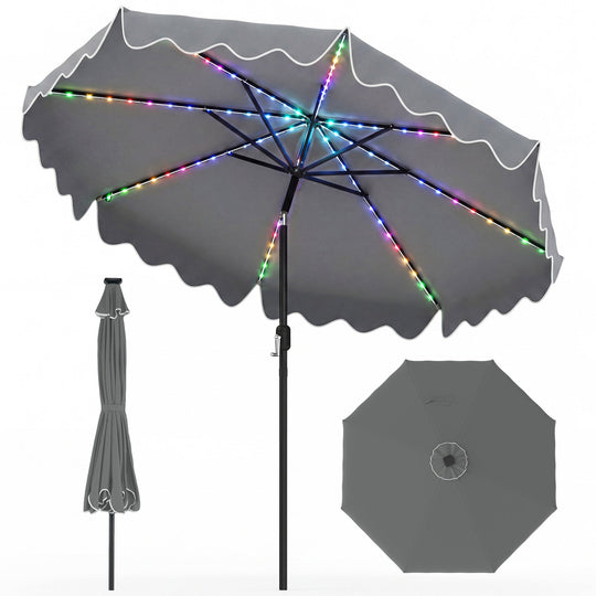 10 Ft Solar Patio Umbrella with LED Lights