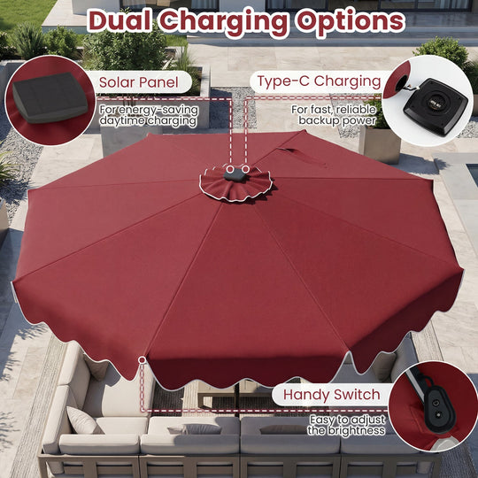 10 Ft Solar Patio Umbrella with LED Lights