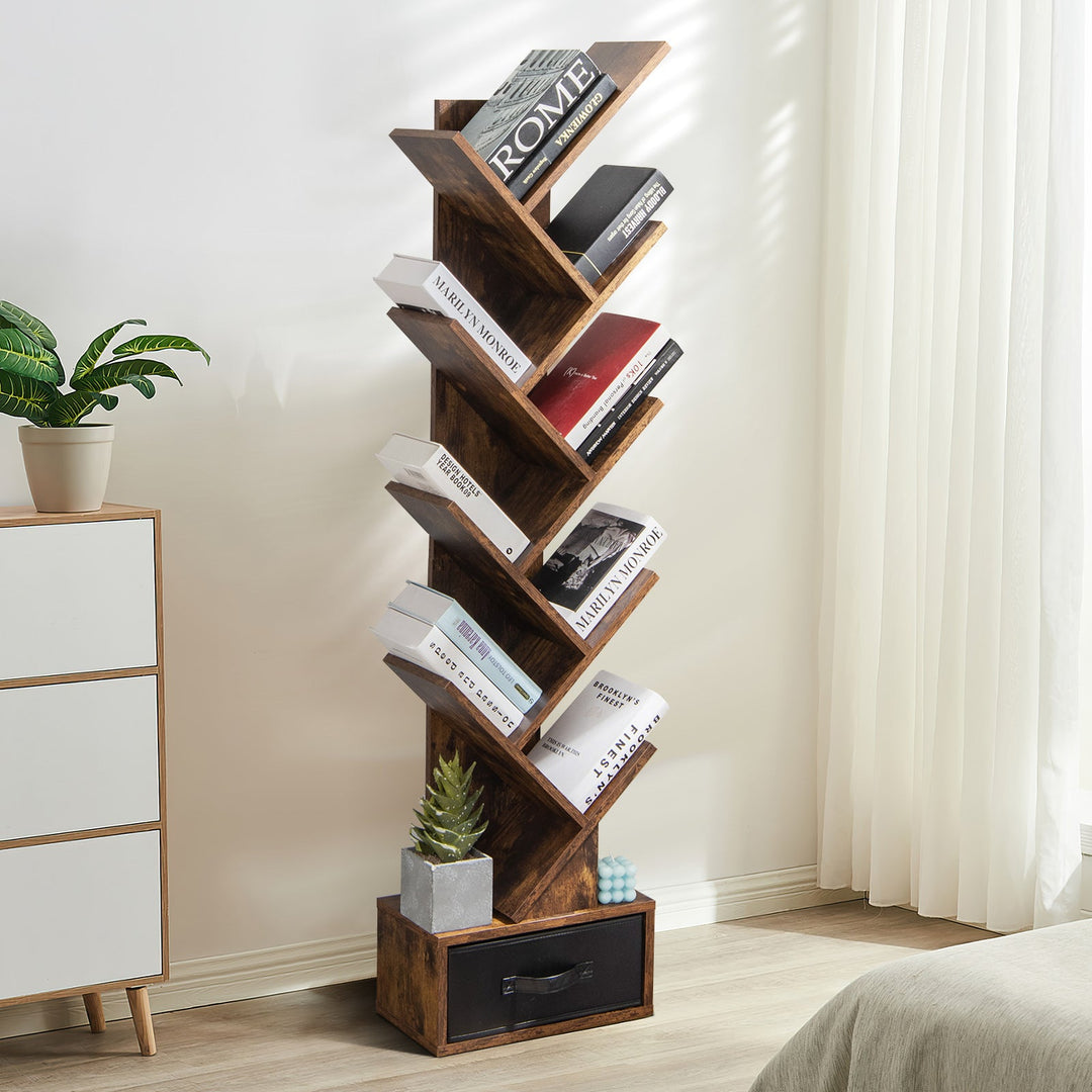 10-tier Tree Bookshelf with Drawer Free