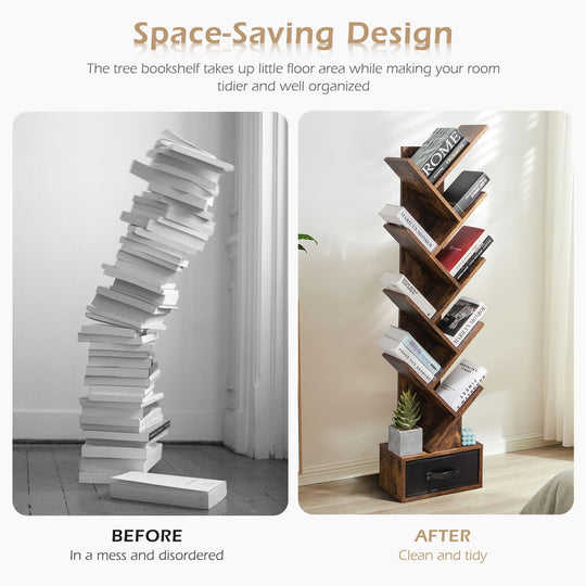 10-tier Tree Bookshelf with Drawer Free
