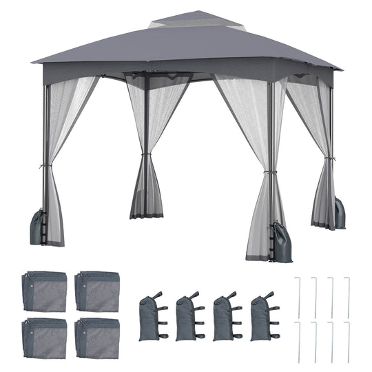 10 X 10 FT Heavy-Duty Patio Gazebo with Netting Walls and 4 Sandbags