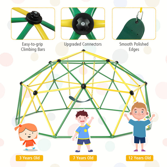 10 Feet Dome Climber with Swing and 800 Lbs Load Capacity-Green