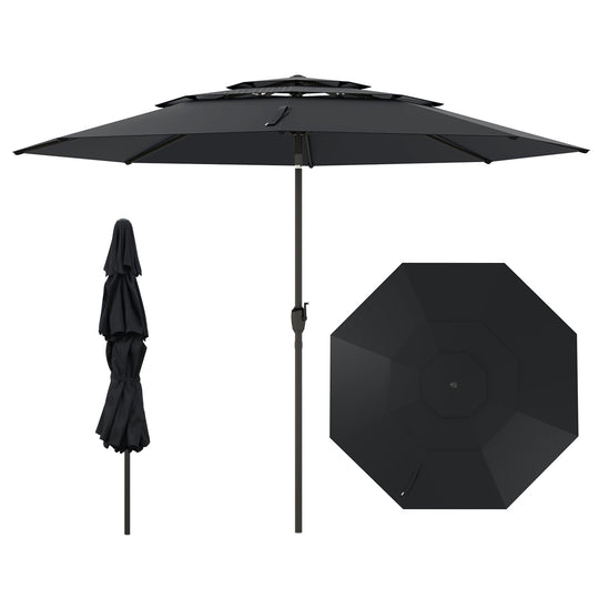 10 ft 3-tier Vented Patio Umbrella with Push Button Tilt
