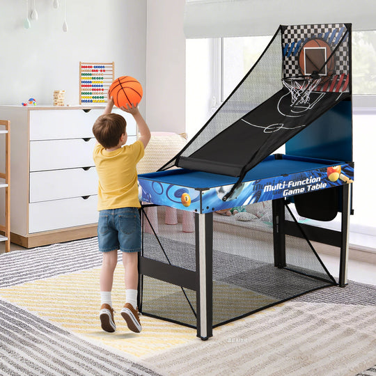10-in-1 Combo Game Table Set with Table Tennis Basketball Soccer-Blue