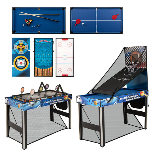10-in-1 Combo Game Table Set with Table Tennis Basketball Soccer-Blue