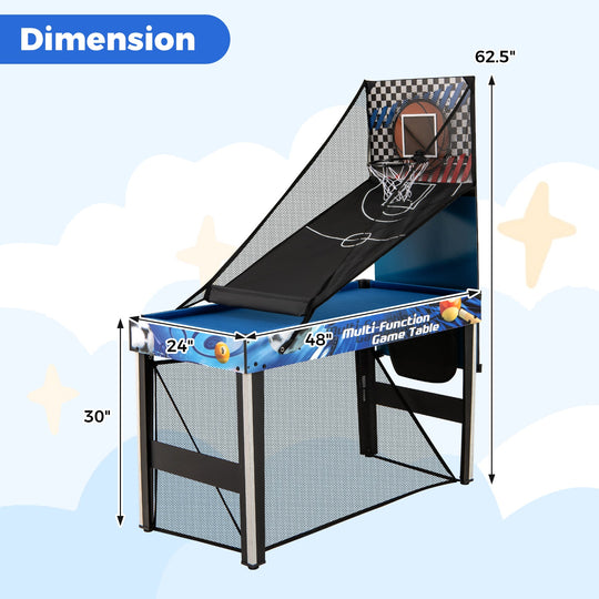 10-in-1 Combo Game Table Set with Table Tennis Basketball Soccer-Blue
