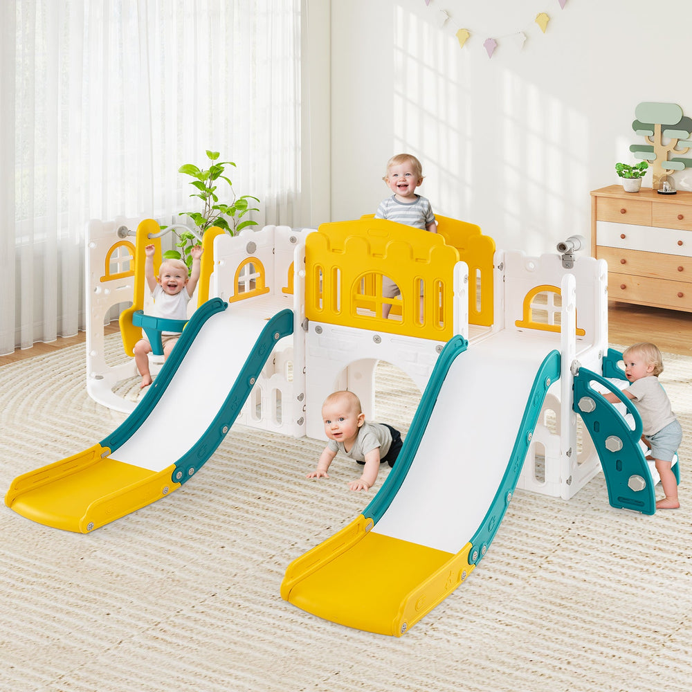 10-in-1 Toddler Slide and Swing Set with Double Slides and Tunnel