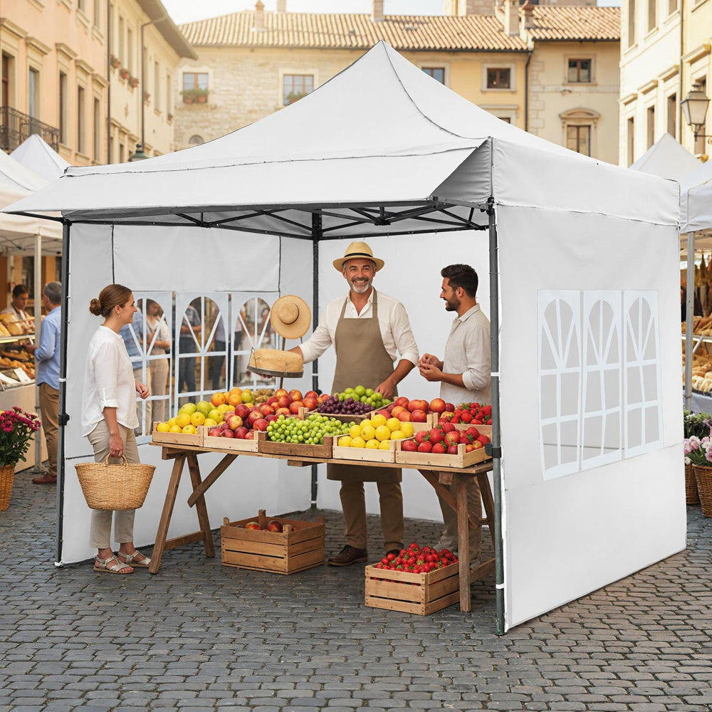 10 x 10 FT Pop up Canopy Tent with Sidewalls and Awning for Party Picnic Event