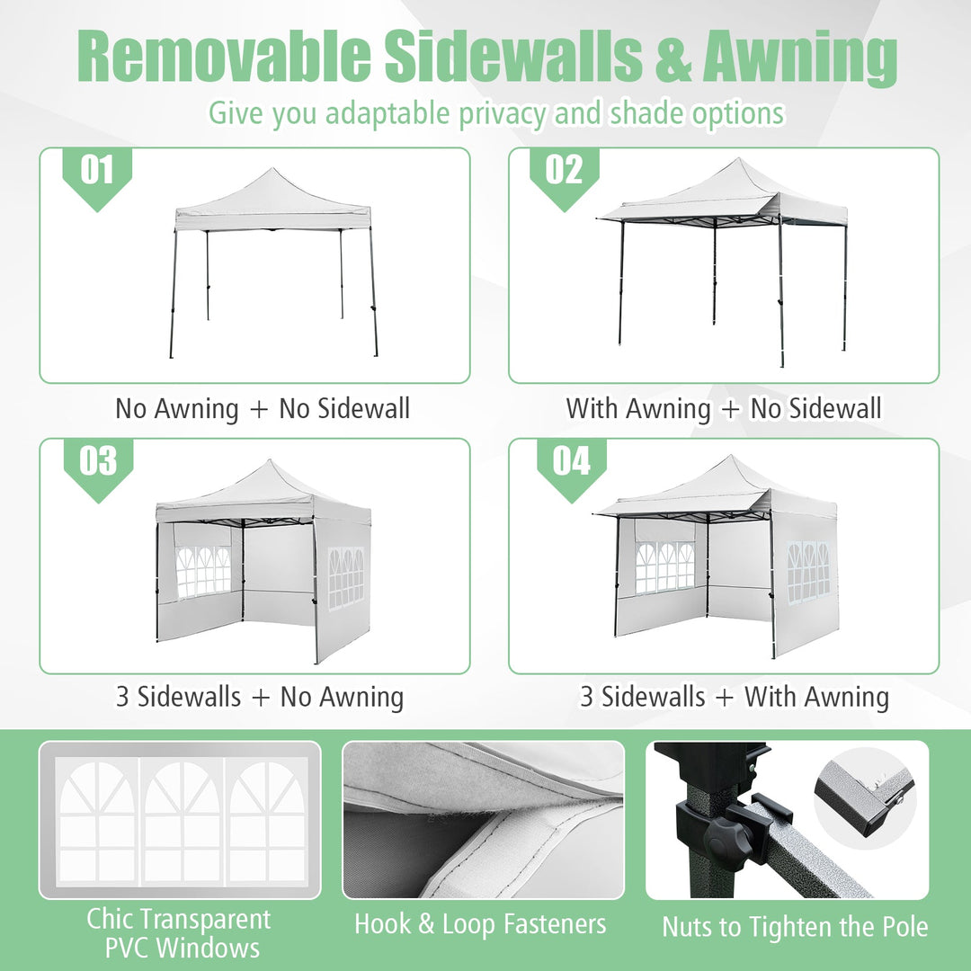 10 x 10 FT Pop up Canopy Tent with Sidewalls and Awning for Party Picnic Event