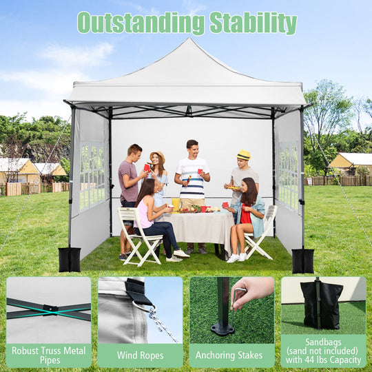 10 x 10 FT Pop up Canopy Tent with Sidewalls and Awning for Party Picnic Event
