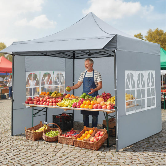 10 x 10 FT Pop up Canopy Tent with Sidewalls and Awning for Party Picnic Event