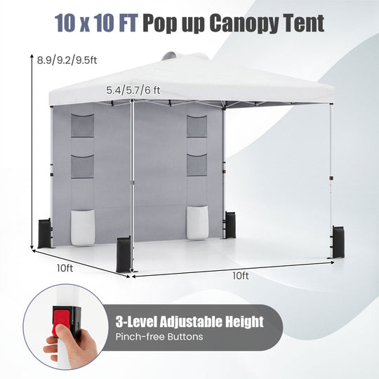 10 x 10 FT Pop up Canopy Tent with Sidewall 6 Pockets Instant Setup Commercial Gazebo