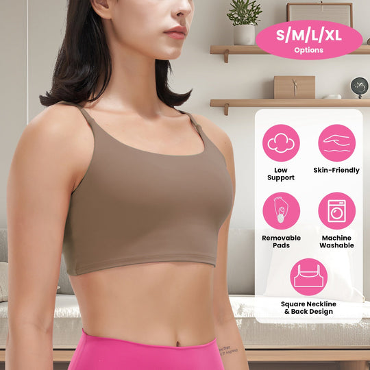 Women Strap Sport Bras Padded StrappyÊCrop Square Neck Low Impact Bras SexyÊFitnessÊTank Tops with Removable Pads Flat Straps for Gym Yoga Workout Run