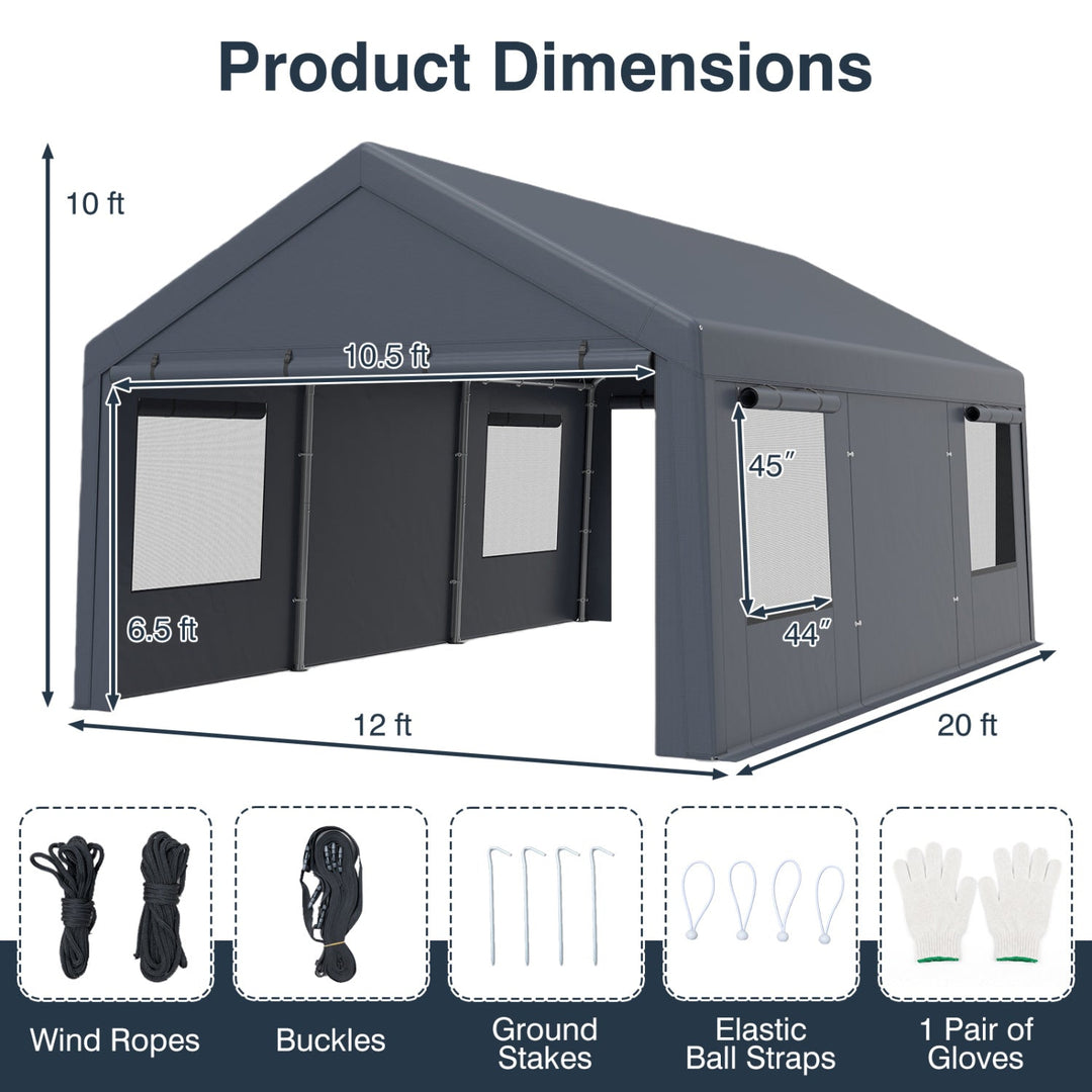 Portable Garage 10x20 FT with Dual Doors and Mesh Windows