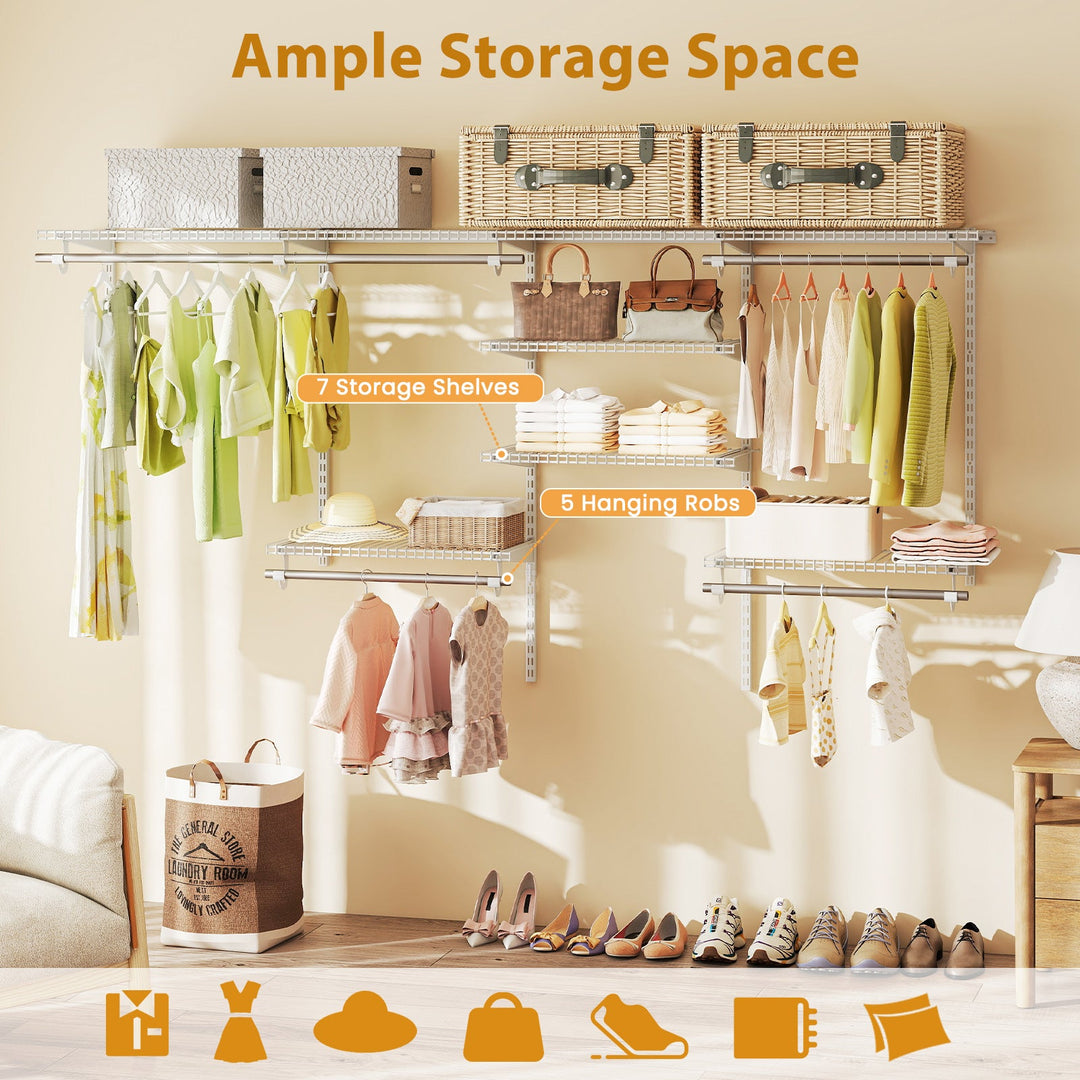 4-8 Feet Closet Organizers and Storage System with Hanging Rod for Laundry Bedroom
