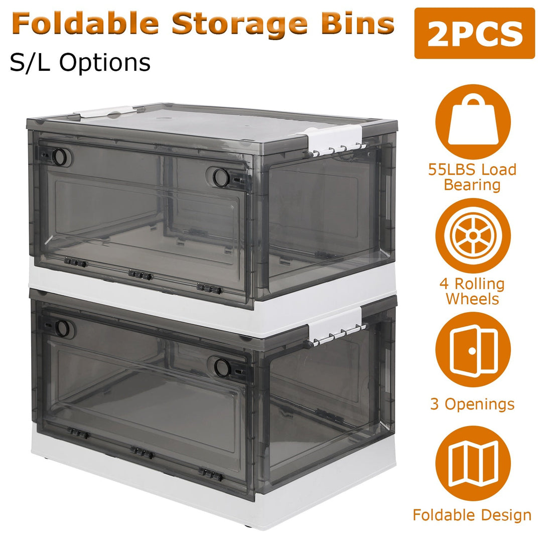 2 Packs Foldable Storage Bins Collapsible Storage Box Organizer Stackable Toy Container with Double Doors Top Lid Rolling Wheels for Clothes Toys Book
