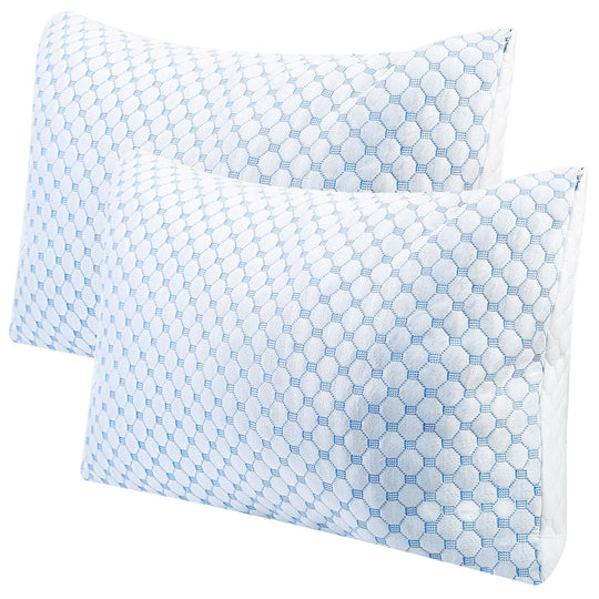 Cooling Memory Foam Pillow Ventilated Soft Bed Pillow w/ Cooling Gel Infused Memory Foam Heat Moisture Reducing Cooling Fiber Breathable Machine Washa