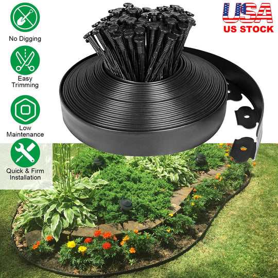 60FT Non-Digging Plastic Garden Edging Kit Plastic Garden Border with 54 Spikes 2In Tall Border Edging for Garden Lawn Yard Flower Beds