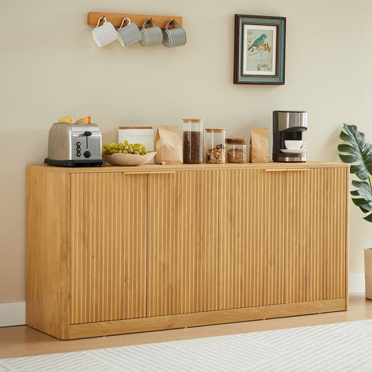 Fluted Sideboard Cabinet with 4-6 Doors and Wood-Grain Top