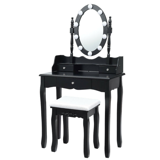 Oval Mirror Vanity Set with 10 LED Dimmable Bulbs and 3 Drawers