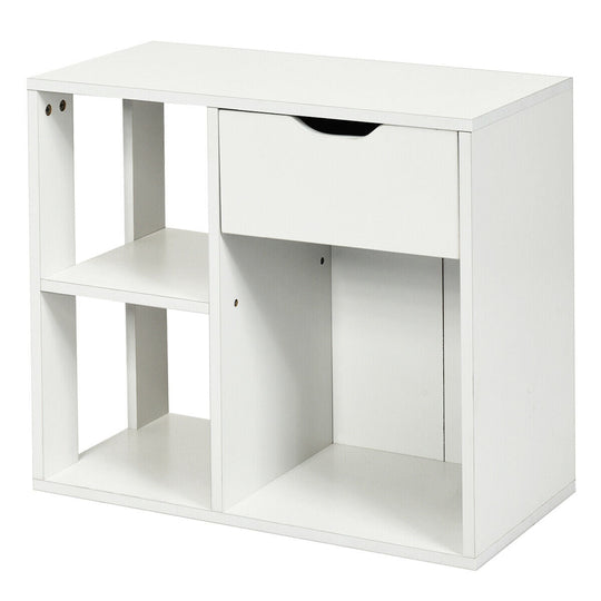 3-Cube Bookcase 2-tier Wooden Storage Shelf with Pull-out Drawer-Brown