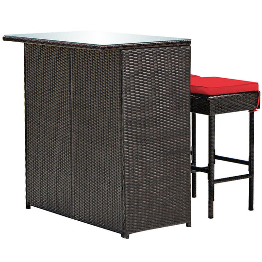 3PCS Patio Rattan Wicker Bar Table Stools Dining Set-Turquoise
