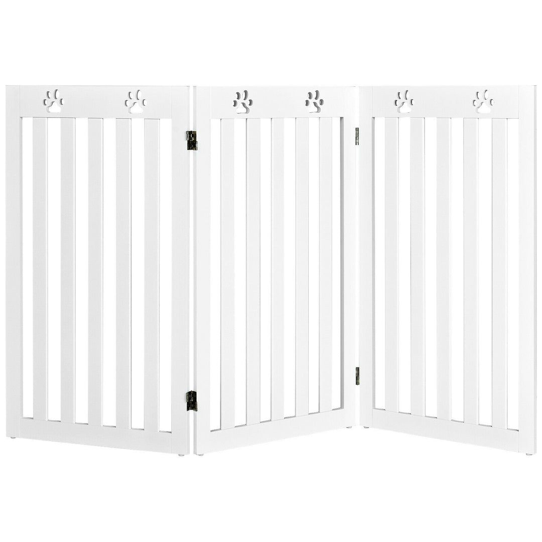 36 Inch Folding Wooden Freestanding Pet Gate Dog Gate with 360° Flexible Hinge-White