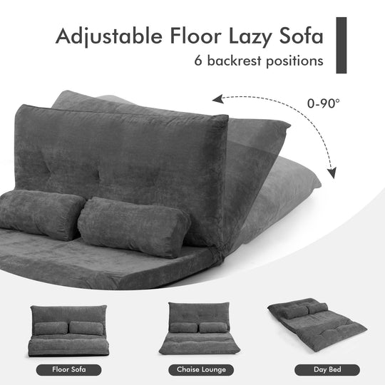 6-Position Adjustable Sleeper Lounge Couch with 2 Pillows