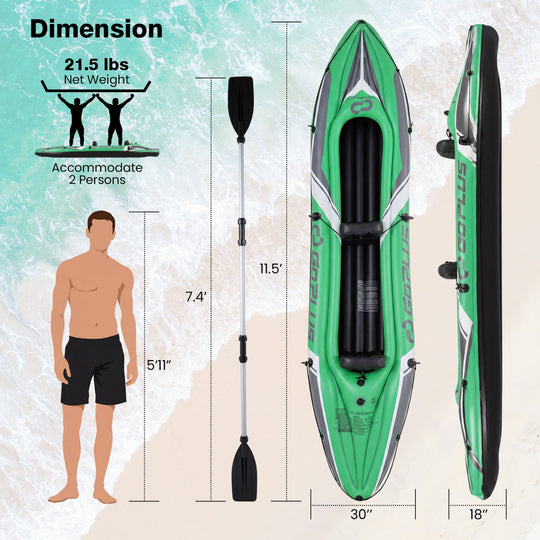 Inflatable Kayak 2 Person 11.5 Feet with Aluminum Paddles