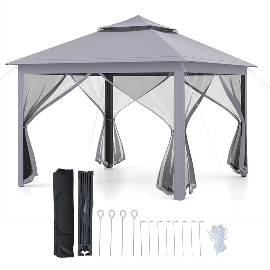 11 x 11 Feet 2-Tier Pop-Up Gazebo Tent Portable Canopy Shelter Carry Bag Mesh