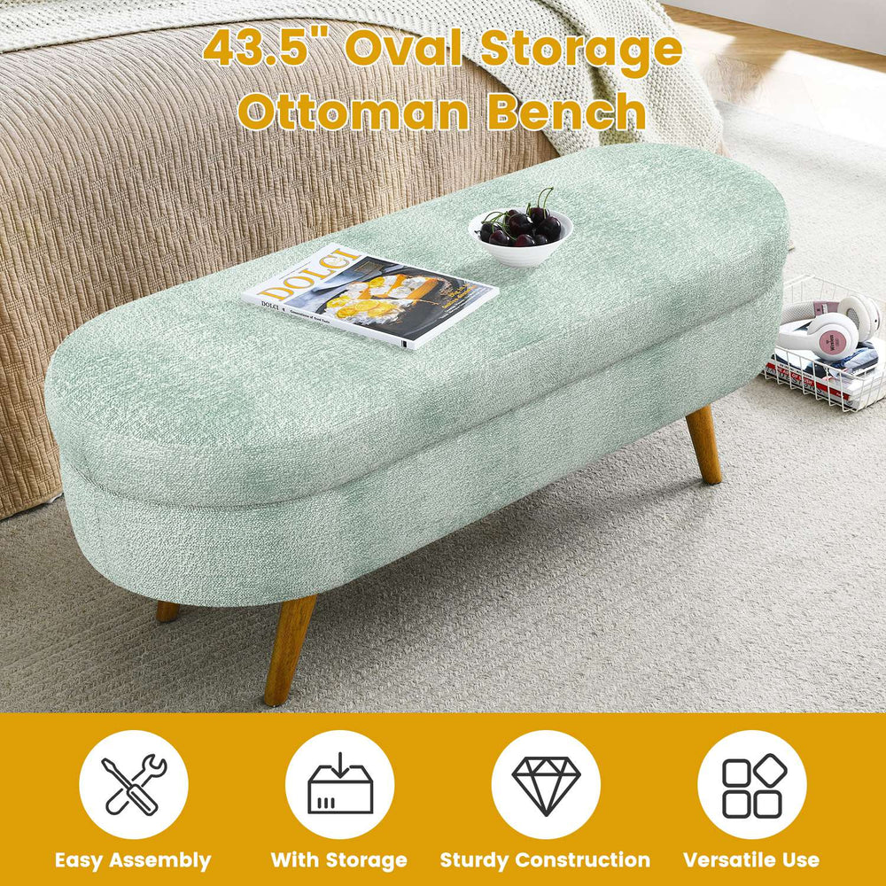 Oval Storage Ottoman Bench with Rubberwood Legs