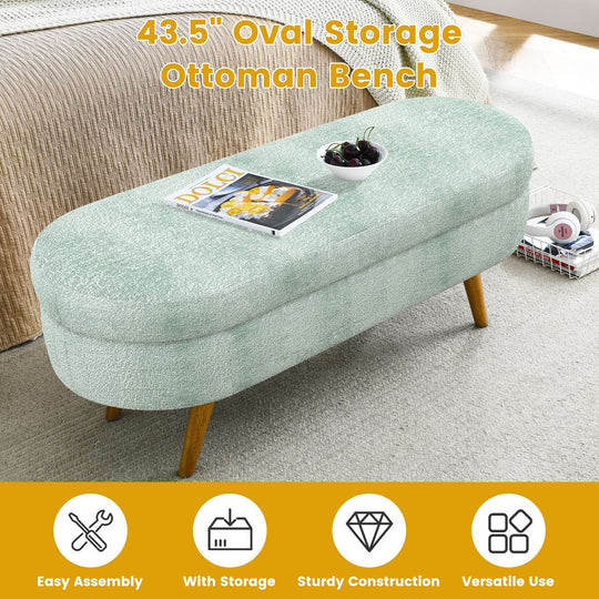 Oval Storage Ottoman Bench with Rubberwood Legs