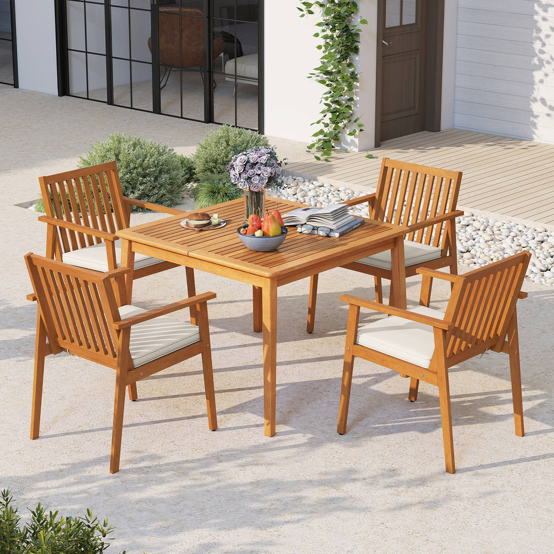 2 Pieces Patio Dining Chairs Outdoor Acacia Wood Chairs with Removable Padded Cushion