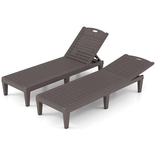 Outdoor PP Chaise Lounge Chairs Set of 2 with 4-Position Adjustable Backrests