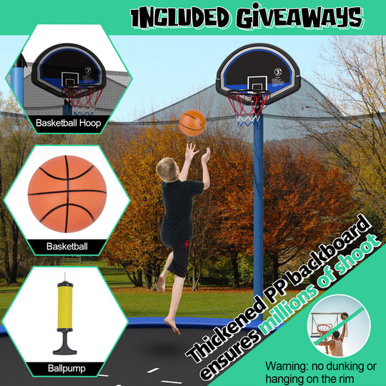 Outdoor Recreational Trampoline with Ladder and Enclosure Net-12 ft