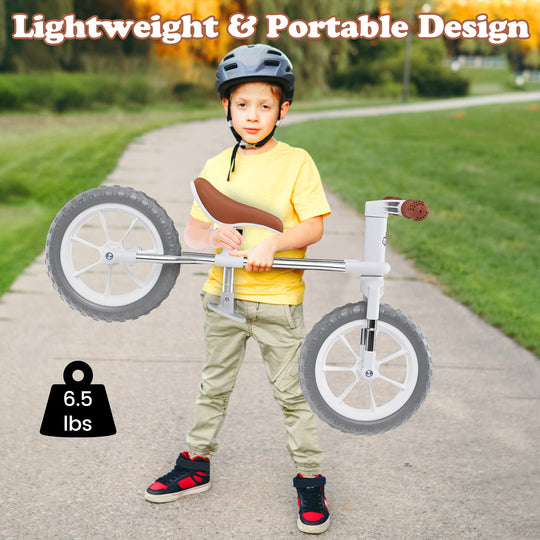 12 Inch Balance Bike with Adjustable Seat and Rotatable Handlebar-White