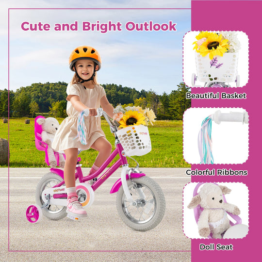 Kids Bike 12 Inch with Training Wheels and 2 Brake System for 3