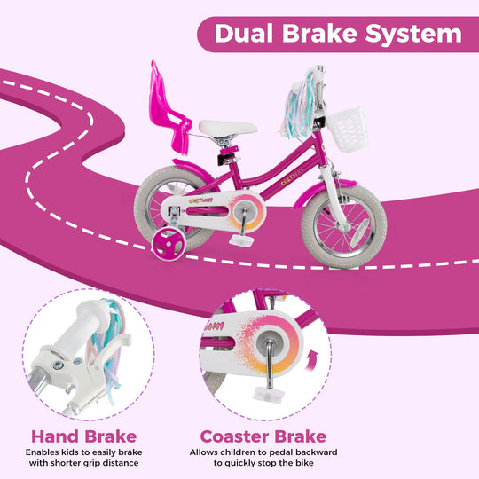 Kids Bike 12 Inch with Training Wheels and 2 Brake System for 3