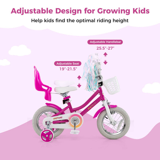 Kids Bike 12 Inch with Training Wheels and 2 Brake System for 3