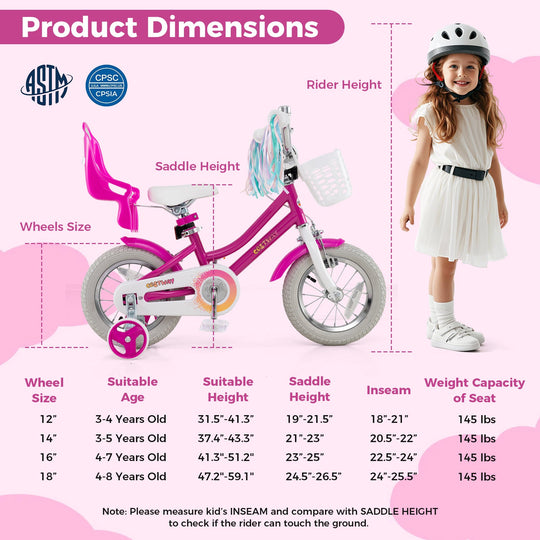 Kids Bike 12 Inch with Training Wheels and 2 Brake System for 3