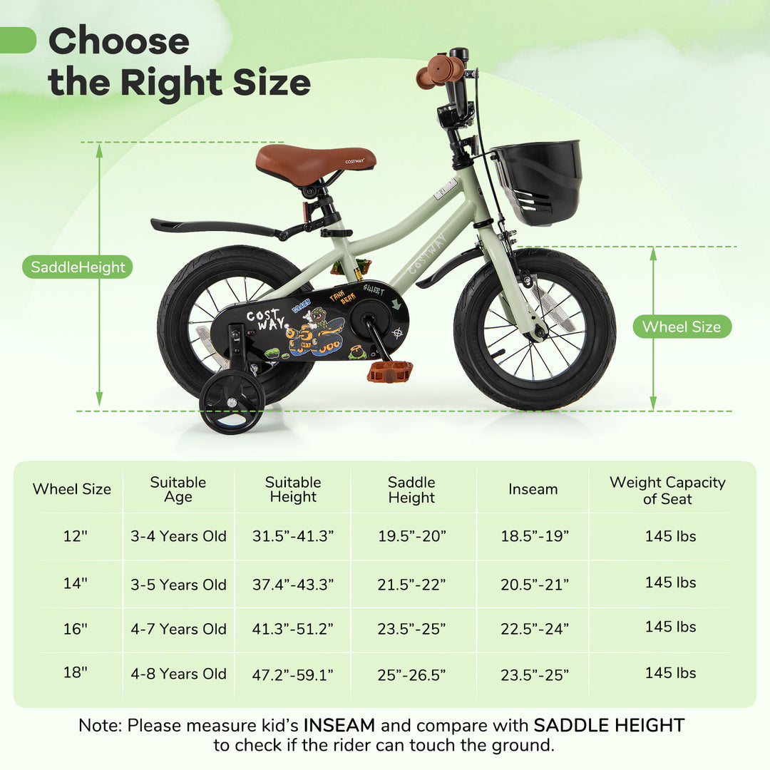 12-Inch Kids Bike Adjustable with Training Wheels for 3-4 Years Old