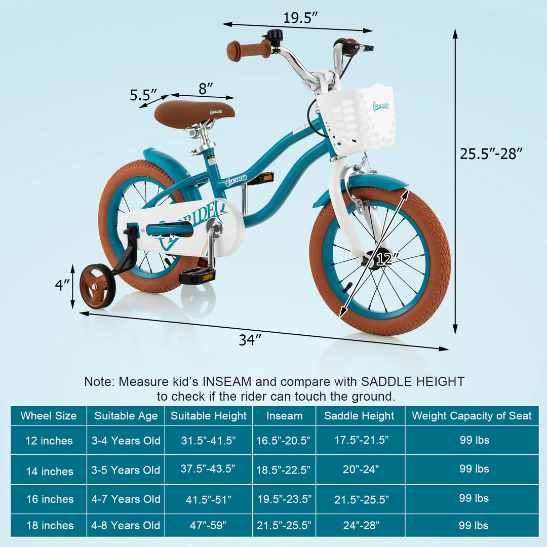 12 Inch Kids Bike Adjustable with Removable Basket for 3-4 Years Old-12 inches